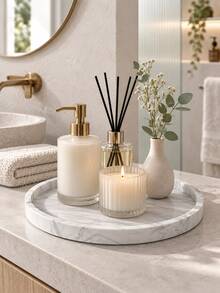1pc Round Marble Pattern Decorative Tray, Suitable For Fragrance Bottles, Candles, Aromatherapy Diffusers, Jewelry And Beauty Essentials, Elegant Vanity, Bathroom Countertop And Side Table Storage, Bathroom Accessories, Toothbrush Holder, Brush Holder - Multiple Styles - View 7
