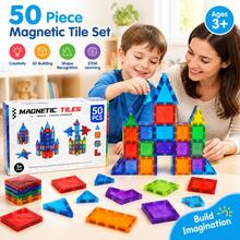 50Pcs Colorful 3D Magnetic Tiles Building Set - Creative STEM Educational Blocks, Clear Rainbow Magnetic Stacking Construction Toys, Perfect Birthday Gift For Kids 3+ Years Old - Multicolor - View 7
