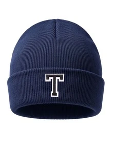1pc Custom A-Z Embroidered Letter Ribbed Knit Beanie,Unisex Y2K Streetwear Aesthetic, Winter Warm Soft Outdoor Ski Commute Cap, Christmas New Year - Navy Blue - View 16