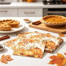 20pcs/40pcs Autumn Watercolor Pumpkin Paper Napkins, Maple Leaf & Berry Print Disposable Table Napkins - Pumpkin and Maple Leaf Napkins - View 3