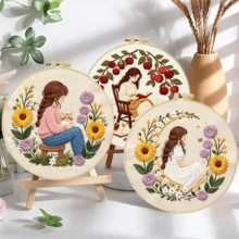1 قطعة 20*20 سم/7.9*7.9 بوصة، طقم تطريز فتاة جميلة، مجموعة تطريز يدوية DIY للمبتدئين البالغين، هدية منزلية، هدية خياطة للنساء، تشمل دليل المستخدم، قماش مطبوع بالنمط، إطار التطريز، الإبرة والخيط. - 20*20 سم / 7.9*7.9 بوصة - مشاهدة 3