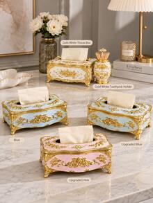 1pc European Luxury Home Desktop Tissue Box, Suitable For Living Room, Coffee Table, High-End Hotel Restaurant And Kitchen, Tissue Dispenser And Home Tissue Storage Box, Ideal Decoration For Hotel Coffee Table And Dining Table - Multicolor - View 2