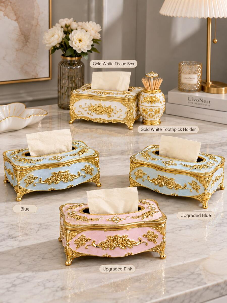 1pc European Luxury Home Desktop Tissue Box, Suitable For Living Room, Coffee Table, High-End Hotel Restaurant And Kitchen, Tissue Dispenser And Home Tissue Storage Box, Ideal Decoration For Hotel Coffee Table And Dining Table