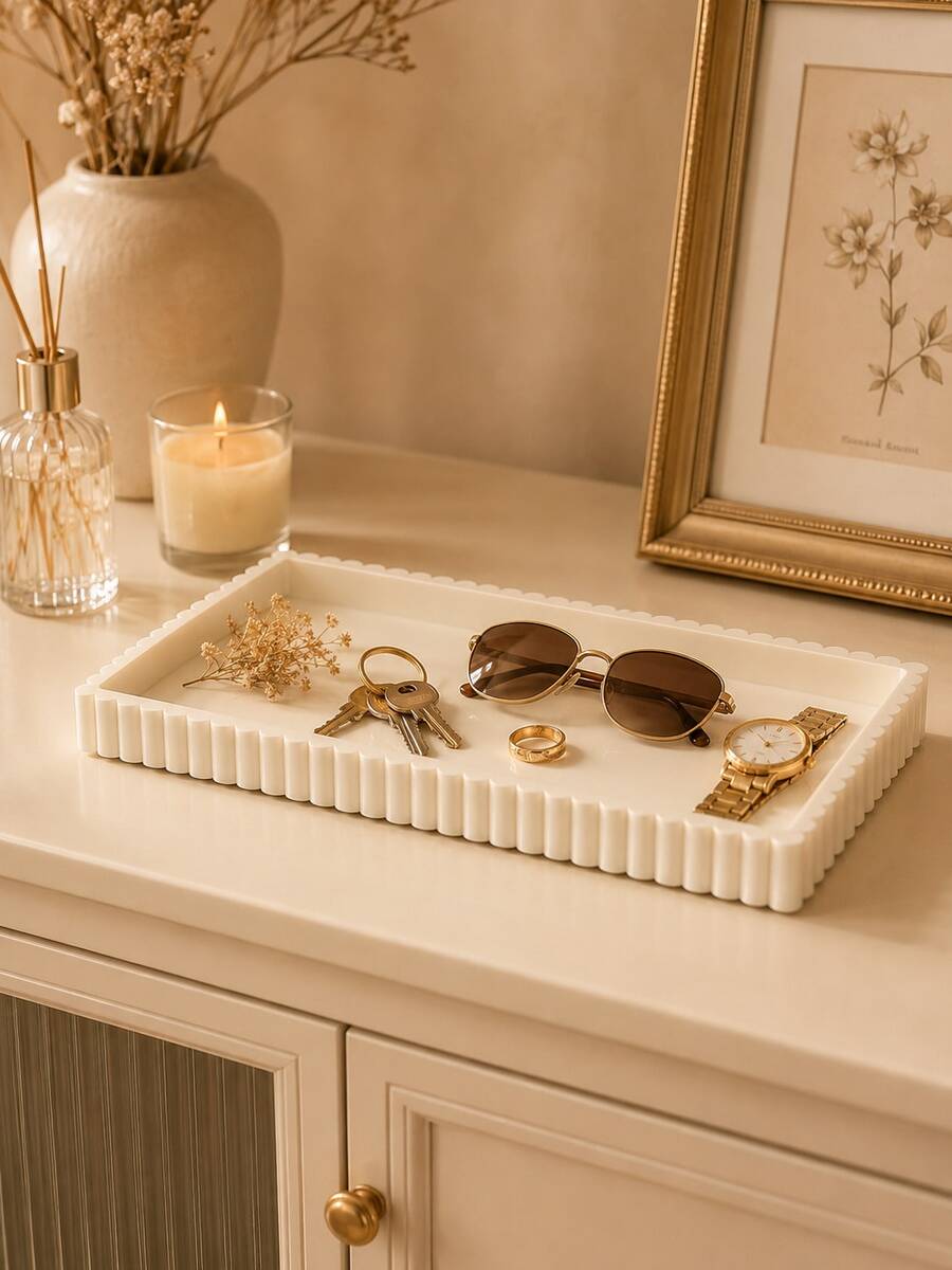 1pc Rectangular Wavy Edge Vanity Tray, Modern Decorative Countertop Organizer, Suitable For Perfume, Skincare, Candles, Jewelry, Soap, Towels And Small Home Decor, Bathroom Accessories, Toothbrush Holder, Brush Holder, Home Decor, Room Decor, Autumn Home Decor - Multicolor - View 1
