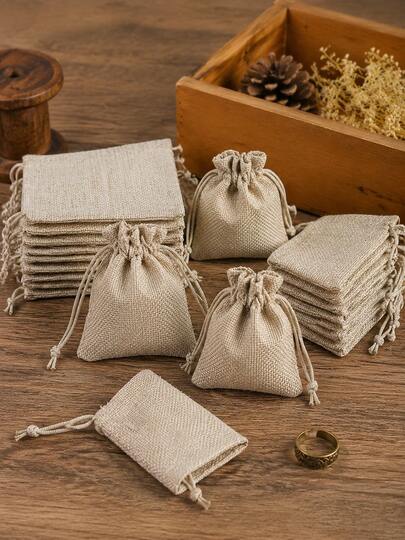 1/25/50/100pcs Drawstring Jute Bags, Burlap Gift Bags, DIY Wedding Favor Bags, Jewelry Packaging Bags, Small Packaging Bags, Small Business Supplies, 7*9cm