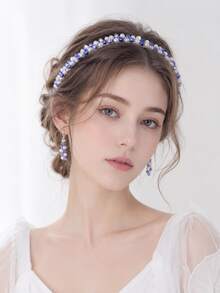 Delicate Blue Crystal Butterfly Silver Bridal Hair Vine Wedding Hair Accessories Women Bride Headpiece For Prom Party Bachelorette - Multicolor - View 1