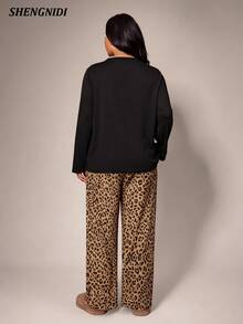 Women's Plus Size Long Sleeve Pajama Set With Long Pants, Loungewear For Autumn/Winter - Multicolor - View 2