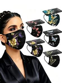 11pcs Women's Butterfly Print Face Masks - Fashionable & , Disposable Design; Available In 2/11pcs, Comfortable & Breathable; Suitable For Daily Outings, Trips, Commuting, School, Photography And As Fashion Accessories. - Multicolor - View 1