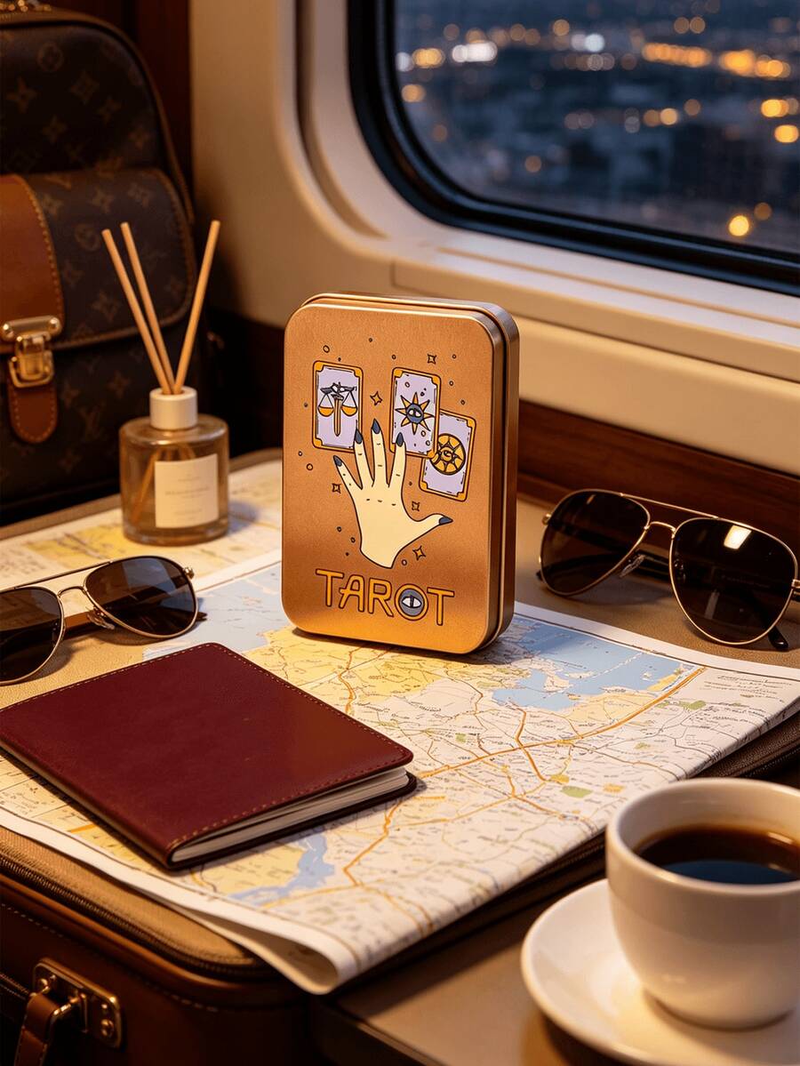 Multicolor Square Mini Tarot Deck Storage Box With Small Mesh Pouch. Multifunctional Jewelry Box. For Storing Tarot Cards, Playing Cards, Stud Earrings, And Rings. Travel, Camping, Work. Ideal Gifts For Christmas, Thanksgiving, Halloween, New Year - Multicolor - View 1