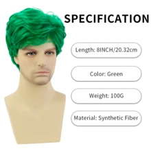 Short Green Wig Men, Natural Wavy Textured Synthetic Heat Resistant Hair For Men Cosplay Halloween (Green) - Mint Green - View 3