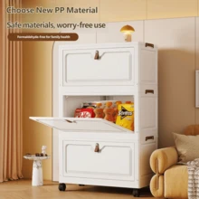 Foldable Storage Cabinet, Home Living Room Toy Storage Box, Snack Cabinet, Kitchen Storage Organizer With Wheels - Multicolor - View 4