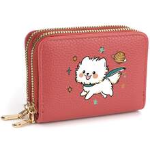 1PC Cute "Puppy" Floral Print Double Zipper Credit Card Holder - Compact Double Zipper Wallet With Animal Design - Large Capacity Cash, ID, Credit Card And Essentials Storage Coin Purse, Perfect Gift For Family And Friends - Multicolor - View 21