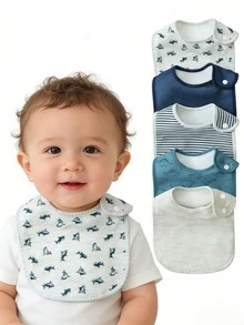 5 buah Celemek Bayi Unisex, Cocok untuk Bayi yang Tumbuh Gigi dan Mengeluarkan Air Liur, Untuk Bayi Laki-laki dan Perempuan - Warna Campuran - View 9