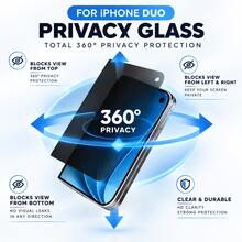 Yezodawee 3片裝 360°四向防窺鋼化玻璃螢幕保護貼，全方位隱私保護，相容 PhoneDUO 18 Pro Max 17/16/15/14/13/12/11 系列，防指紋防碎螢幕膜 - 黑C - 查看 2