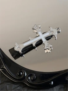 2pcs Gothic Rhinestone Cross Hair Clips For Women, Punk Metal Enamel Hair Clips, Side Bangs Hair Clips, Dark Street Style Daily Party Hair Accessories - Multicolor - View 10