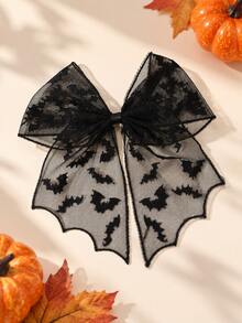 1pc Halloween Hair Bow Clip For Girl,Spider Web Print Solid Color Lace Hair Clip For Halloween Cosplay&Gift,Kids Hair Accessories - Multicolor - View 4