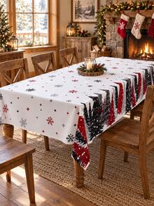 1 Christmas Tablecloth, Snowflake Christmas Tree Pattern Dining Table Set, Home Decoration, Christmas Party Kitchen Decoration - Multicolor - View 5