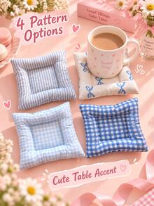 1Pc Quilted Coaster & Jewelry Storage Mat, Nordic Style Blue Bow Print, Soft Padded Non-Slip Reusable Drink Mat, Aesthetic Coffee Tea Mug Pad, Fall Home Vanity Dining Table Decor, Holiday Gift For Christmas Thanksgiving & Daily Use. Room Decor - Multicolor - View 8