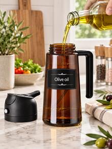 Bình xịt dầu ô liu 2 trong 1 & chai đựng dầu, bình xịt dầu ăn có thể nạp lại với vòi rót dầu và tay cầm, hộp đựng dầu nhà bếp phù hợp cho salad, chiên, nướng, nướng bánh và nồi chiên không dầu, đi kèm nhãn dán - Xem 5
