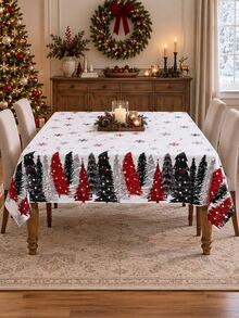 1 Christmas Tablecloth, Snowflake Christmas Tree Pattern Dining Table Set, Home Decoration, Christmas Party Kitchen Decoration - Multicolor - View 13