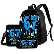 67 Element Print Student 3 Pieces Set School Backpack, Crossbody Bag, Pencil Case, Boys Large Capacity Compartment Backpack, Back To School Storage Bag For School Supplies, Travel Storage Bag, For Back To School, Classes, Outdoor Sports, Back To School Season - 3-piece Set - View 2