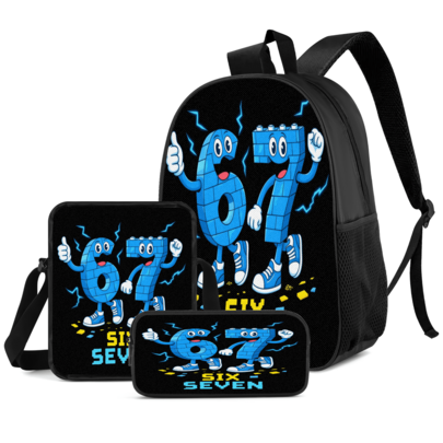 67 Element Print Student 3 Pieces Set School Backpack, Crossbody Bag, Pencil Case, Boys Large Capacity Compartment Backpack, Back To School Storage Bag For School Supplies, Travel Storage Bag, For Back To School, Classes, Outdoor Sports, Back To School Season