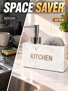 6.31 Inch Resin Kitchen Soap Dispenser Bottle, Dish Soap Refill Bottle, Bathroom Sink Soap Dispenser, Press-Type Soap Dispenser Box, Press-Type Detergent Box, Brush Cleaning Dispenser Box, Brush Storage Box, Divided Storage Box, Kitchen Essentials, Bathroom Decor - A - View 3