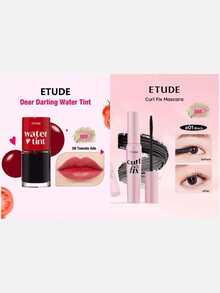 ETUDE Dear Darling Water Tint 08 Tomato Juice + Curl Fix Mascara #1 Black, Featuring Curl 24H Technology, Effectively Curls And Volumizes Thin Lashes For Up To 24 Hours - 08  Tomato Ade & 01 Black - View 2