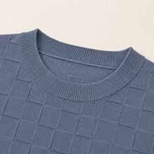 Sweater Rajut Musim Semi/Gugur Terbaru Lengan Panjang, Cocok untuk Pakaian Dalam/Luar, Pullover Leher Bulat Motif Kotak-kotak, Sweater Serbaguna untuk Wanita - Dusty Blue - View 5