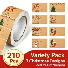 210PCS Christmas Gift Tags Stickers, 7 Designs Kraft Paper To From Gift Labels, Christmas Present Stickers For Gift Wrapping, Christmas Party Favors, Bags, Boxes And DIY Crafts - 210PCS - View 12