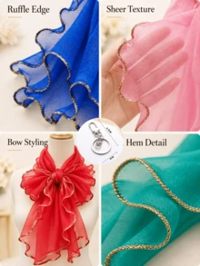 New Women's Solid Color Ruffle Shawl, Lightweight Breathable Scarf, Long Versatile Scarf, Suitable For Casual Wear, Can Be Used As Shoulder Wrap And Headscarf, Fashionable Multi-Purpose Accessory, Suitable For Daily Wear, Travel, Outdoor Styling And Vacation - Multicolor - View 11