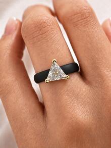 1pc Triangle CZ Silicone Ring, Non-Fading Waterproof Anti-Allergic Unisex Wear Suitable For Daily Wear, Wedding, Couples, Friends, Besties, Family, Valentine's Day Gift, Anniversary Gift - Triangle Silicone Ring - Gold - View 2