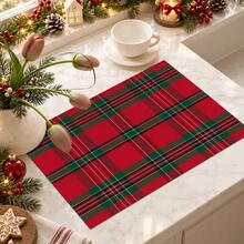 1pc Christmas Red Striped Pattern, Kitchen Countertop Absorbent Drying Mat, Coffee Machine Mat, Pour-Over Coffee Pot Mat, Dish Drainer Mat, Non-Slip Heat-Resistant Kitchen Mat, Dining Table Mat, Breakfast Mat, Washing Machine Mat, Home Kitchen Dining Table Coffee Shop Bar Decor Mat, Holiday Party Housewarming Gift - Multicolor - View 3