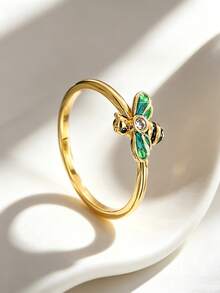 Charm-In Gold Bee Drip Oil Zirconia Plain Band Ring, Cute Vintage Insect Style Ring, Daily Party Wear Jewelry, Exquisite Gift For Women And Girls - Yellow Gold - View 1