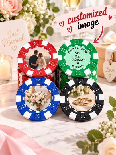 Fichas de Poker Personalizadas, Fichas com Foto Personalizada, Conjunto de Fichas de Poker para Lembrança de Casamento, Presente para Despedida de Solteiro, Recordação para Noite de Jogos, Ficha de Casino Personalizada