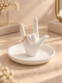 1pc Hand Shaped Jewelry Holder, Ring Holder & Jewelry Tray, Creative Trinket Dish For Rings Earrings Necklace, Vanity Dresser Organizer, Bedroom Tabletop Decor, Gift For Women - Multicolor - View 6