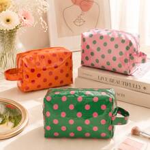 1pc Women's Polka Dot Makeup Bag, Large Capacity Cosmetic Pouch With Handle, Zipper Travel Toiletry Organizer, Portable Beauty Storage Bag - Multicolor - View 2