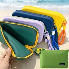 1pc Travel Makeup Bag, New Handheld Storage Bag, Minimalist Solid Color Large Capacity Beach Bag, Seaside Vacation Travel Bag, Lipstick Coin Card Holder, Soft Silicone Cosmetic Storage Bag - Multicolor - View 10