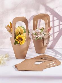 10Pcs Floral Kraft Paper Box Set,Gift Bags With Handles,Cone-Shaped Floral Bouquet Wrapping Bags For Wedding,Birthday,Party,Thanksgiving,Christmas - Brown - View 4