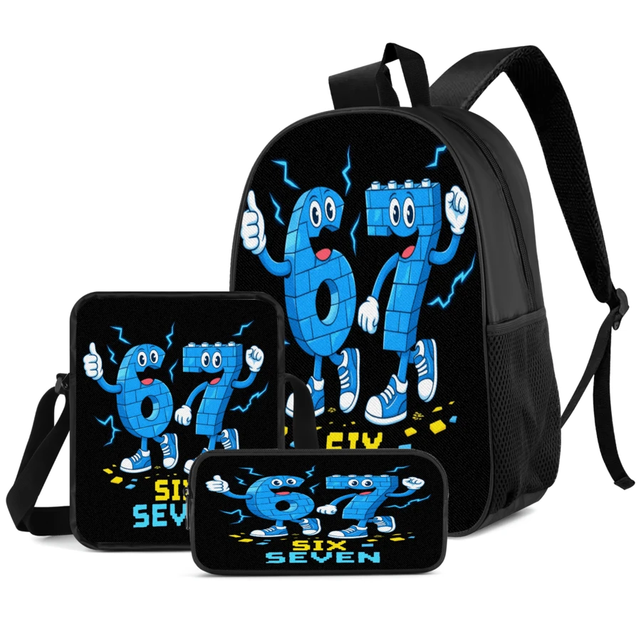 67 Element Print Student 3 Pieces Set School Backpack, Crossbody Bag, Pencil Case, Boys Large Capacity Compartment Backpack, Back To School Storage Bag For School Supplies, Travel Storage Bag, For Back To School, Classes, Outdoor Sports, Back To School Season - 3-piece Set - View 1