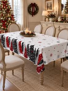 1 Christmas Tablecloth, Snowflake Christmas Tree Pattern Dining Table Set, Home Decoration, Christmas Party Kitchen Decoration - Multicolor - View 3