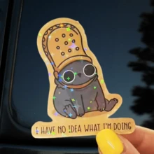 Orange Clog Hat Gray Cat, Adorable Self-Deprecating Healing Cartoon Sticker - Waterproof Vinyl Sticker - Durable Matte Surface, Self-Adhesive Bumper Sticker, Suitable For Cars, Windows, Laptops, Trucks, Water Bottles - Multi-Functional Durable Design, Car Sticker - Vinyl - View 13