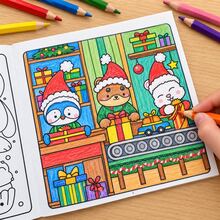 Warm Friends Cute & Comfortable Coloring Book, 24-Page Children's Activity Manual, Educational Reading & Writing Toy, Cute Animal Beach Theme Coloring Pages, Creative Drawing Book For Preschool Boys & Girls - Baby Blue - View 5