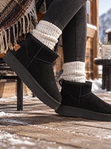 RENBEN 1 Pair Women's Autumn/Winter Comfortable Winter Style Patchwork Upper Slip-On Design Thick Collar Snow Boots Outdoor Activity Winter Boots - Black - View 3