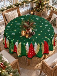 1 Christmas Tablecloth, Green Christmas Tree Patterned Table Cover, Holiday Kitchen Party Decoration, Christmas Dinner Festive Home Decoration - Multicolor - View 16