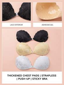 Self-Adhesive Push-Up Bra, Invisible Non-Slip, Reusable, Suitable For Small-Chested Women, Lace Bra, Perfect Match For Wedding Dress, Push-Up Style, Lightweight Design, Suitable For Women's Lingerie And Body Accessories - Multicolor - View 4