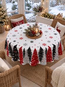 1 Christmas Tablecloth, Snowflake Christmas Tree Pattern Dining Table Set, Home Decoration, Christmas Party Kitchen Decoration - Multicolor - View 7