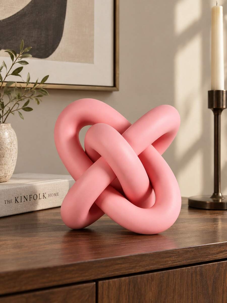 Modern Infinity Knot Decor, Pink Abstract Small Statue, Contemporary Sculptural Home Decoration For Shelf, Mantel, Coffee Table, Bedroom, Office & Housewarming Gift - Selected Items - View 1