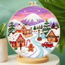 4pcs Nordic Style Christmas Theme DIY Embroidery Kit, Santa Claus, Nutcracker, Reindeer, Christmas Village With Embroidery Hoop, Handmade Kit For Beginners, Holiday Home Decor Embroidery - Multicolor - View 8