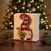 2D Flat - 1pc Christmas Wooden Tissue Holder Decoration, Classic Snowman Design Tissue Holder Holiday Decor Restaurant Tissue Storage Rack, Suitable For Home Dining Table, Bar Counter, Restaurant, Cafe, Kitchen Countertop And Office Desk - A - View 2